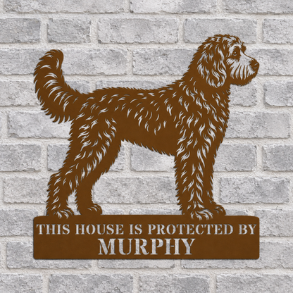 Personalized Doodle Guard Metal Sign. Custom Dog Name Wall Decor