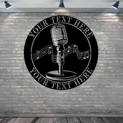 Personalized Retro Microphone Metal Sign In Black