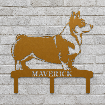 Personalized Corgi Garden Metal Sign With Stakes. Custom Dog Lover Name Gift