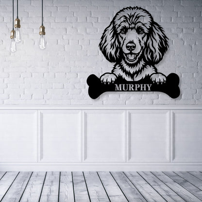 Personalized Poodle With Bone Name Metal Sign. Funny Custom Dog Wall Decor Gift