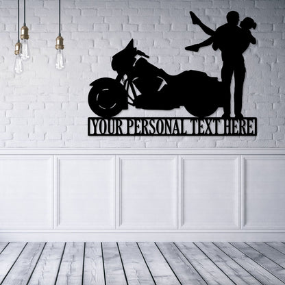 Personalized Motorcycle Love Couple Name Metal Sign. Custom Biker Wedding Decor. Personal Motorbike Wall Art Gift. Lovebirds Wall Hanging