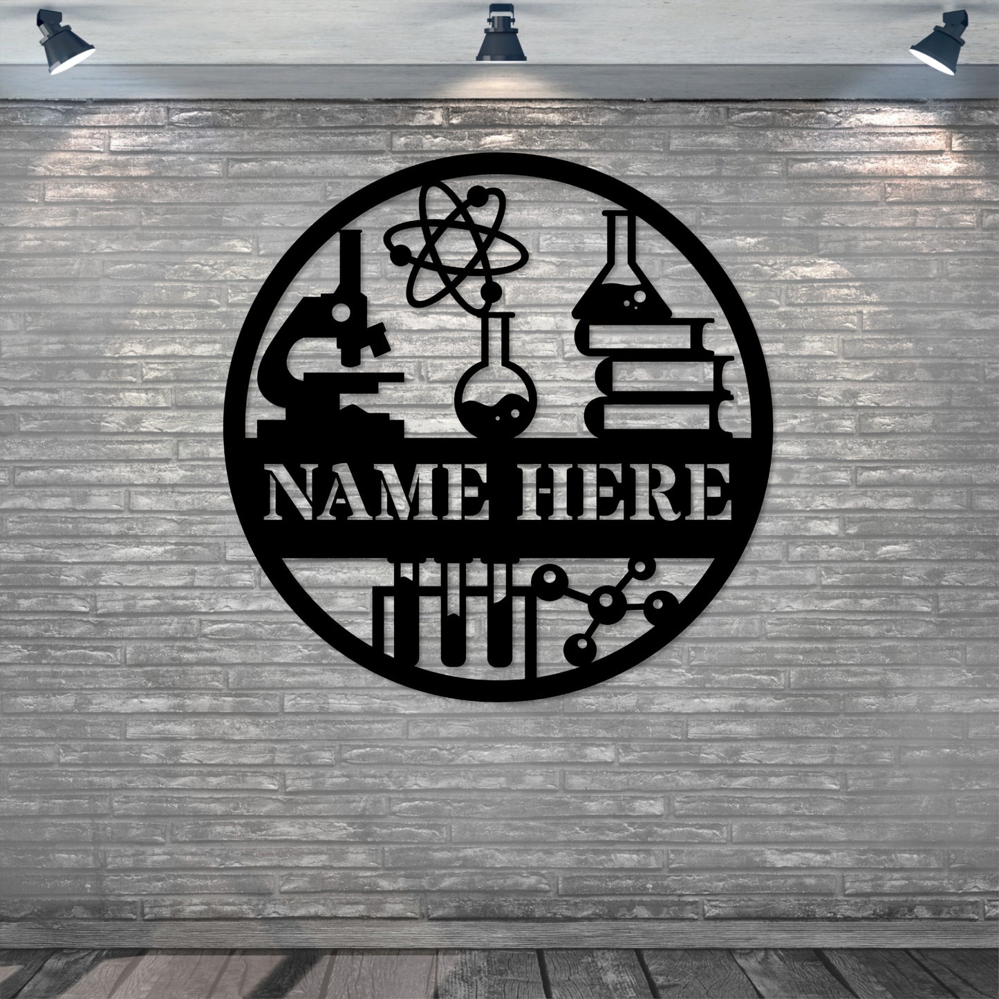 Personalized Scientist Teacher Name Metal Sign In Black