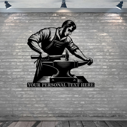 Personalized Blacksmith Worker Name Metal Sign In Back