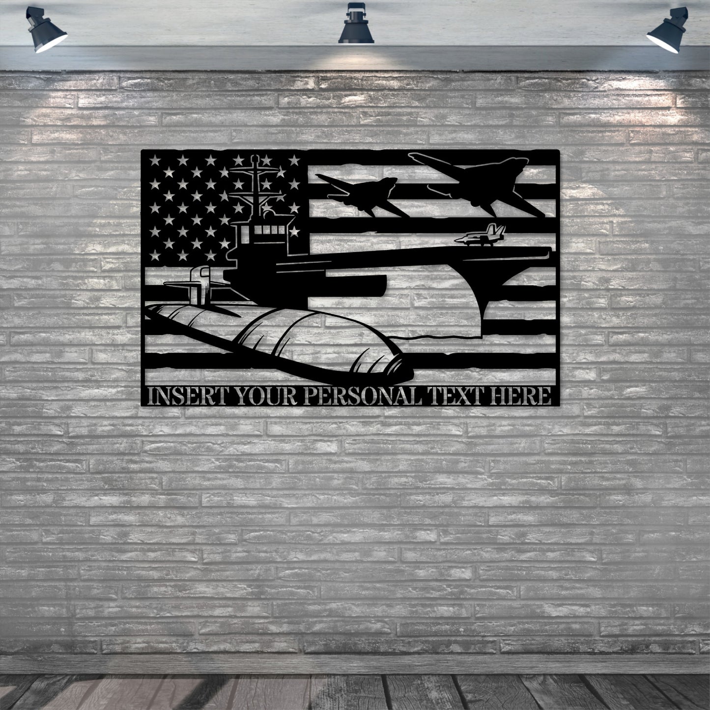 Personalized US Military Air Force  & Navy Metal Sign In Black