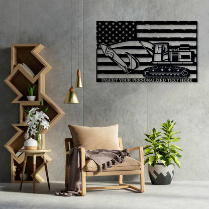 Personalized American Excavator Metal Sign. Custom US Loader Wall Decor Gift, Gift For Excavator Operator. Machine Operator. Heavy Machinery