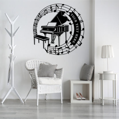 Personalized Piano In Notes Name Metal Sign. Custom Pianist Sign. Music Lover Wall Decor. Musician Entertainer Gift. Music Room Wall Hanging