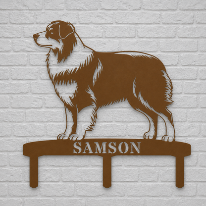 Personalized Australian Shepherd Garden Metal Sign With Stakes. Custom Dog Name Gift
