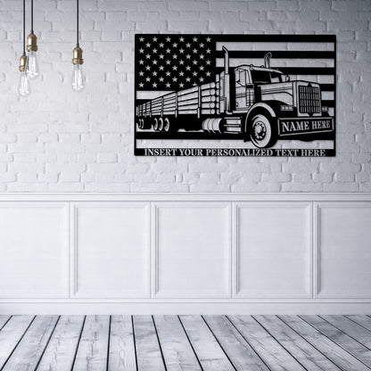 Personalized American Timber Truck Name Metal Sign. Custom US Log Lorry Wall Decor. Patriotic Woodworker Gift. US Logger. Truck Driver Decor