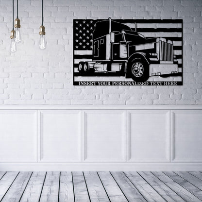 Personalized American Big Rig Name Metal Sign. Custom Patriotic 18 Wheeler Wall Decor Gift. Trucker Metal Art. Truck Driver Wall Hanging Art