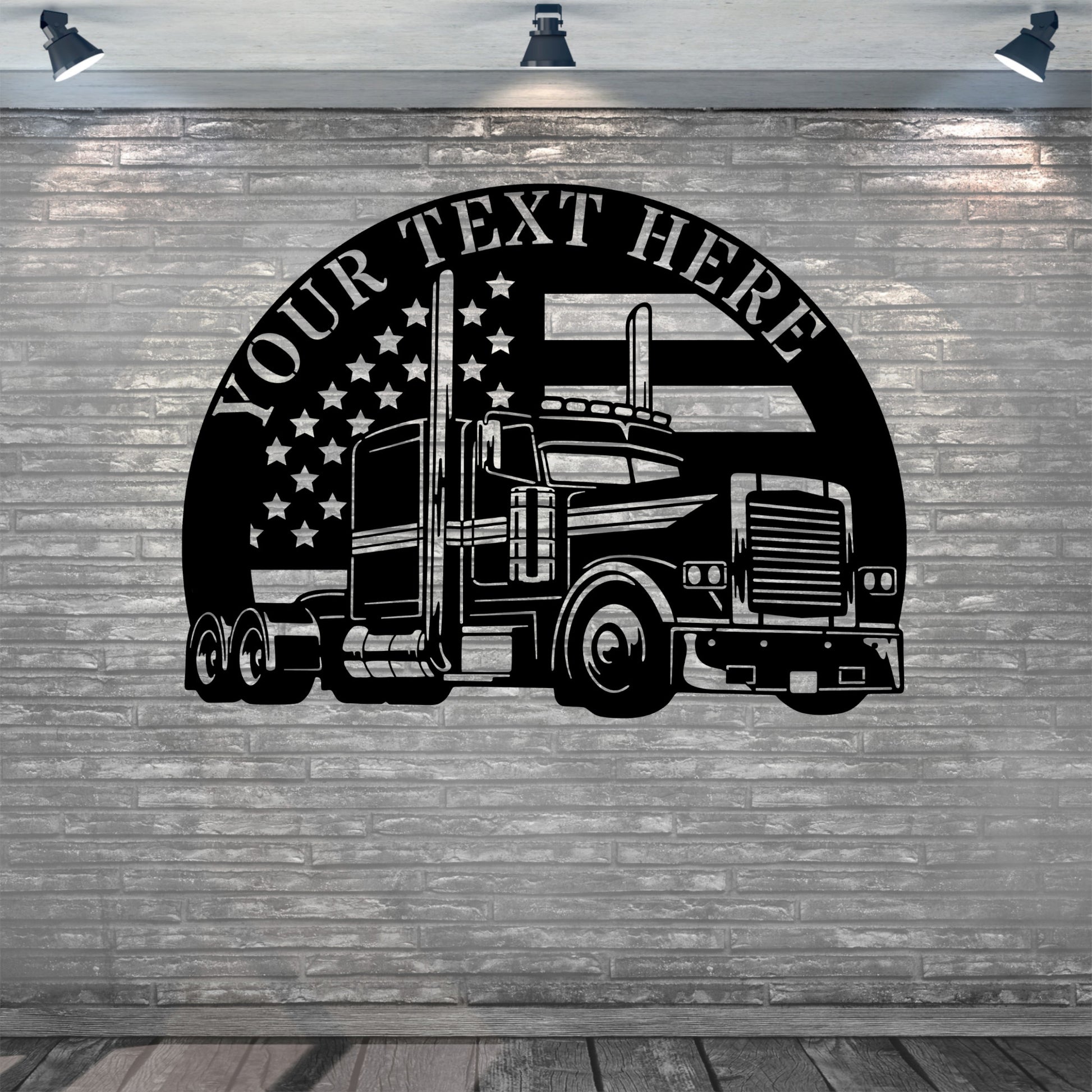 Personalized US Truck Metal Sign In Black