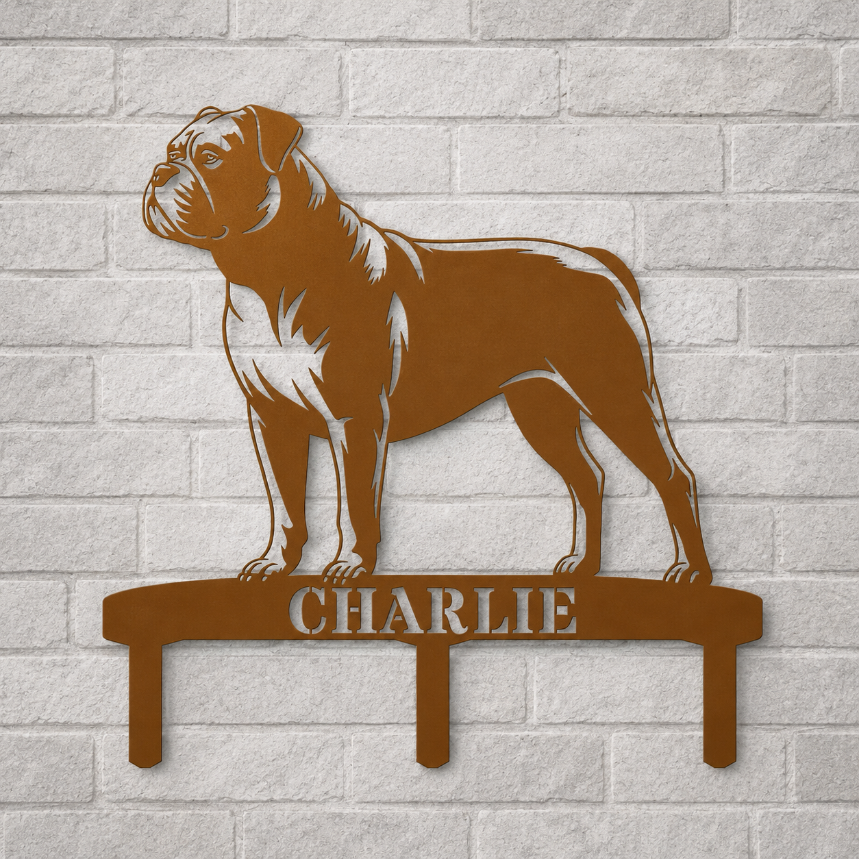 Personalized American Bulldog Garden Metal Sign With Stakes. Custom Dog Lover Name Gift