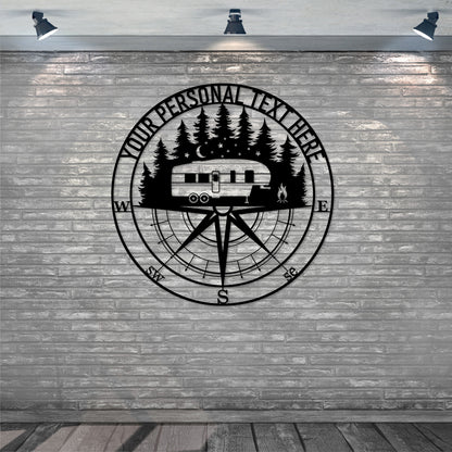Personalized Camper Compass Metal Sign. Custom Retro Camper Wall Decor