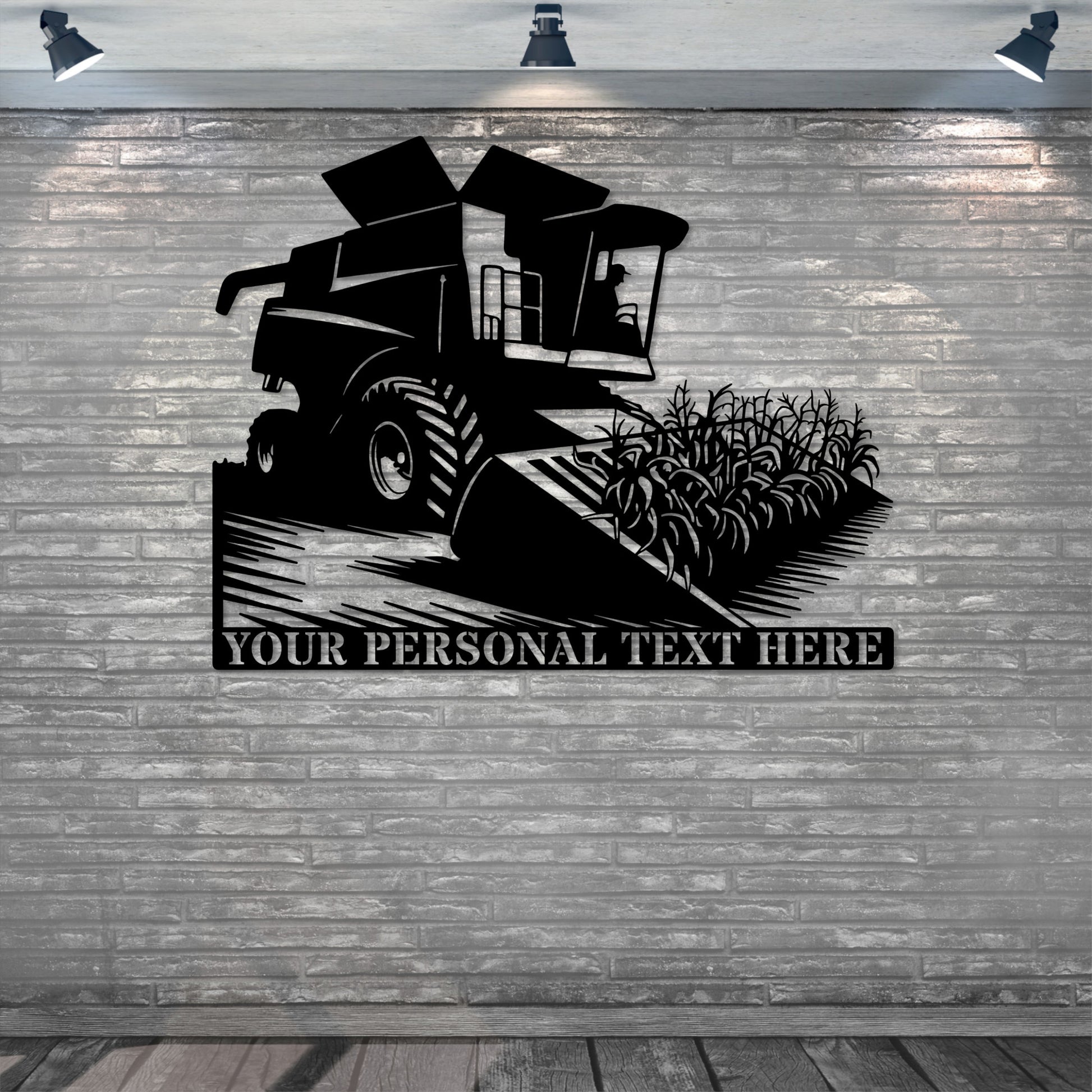 Personalized Harvester Machine Metal Sign Gift In Black