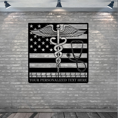 Personalized US Medical Logo Metal Sign. Custom American Doctor Wall Decor Gift. Patriotic EMS Gift. Nurse Name Sign Wall Hanging. Caretaker