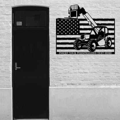 Personalized American Telehandler Metal Sign. Custom Telescopic Forklift Wall Decor Gift. Heavy Machinery Wall Hanging. Construction Worker