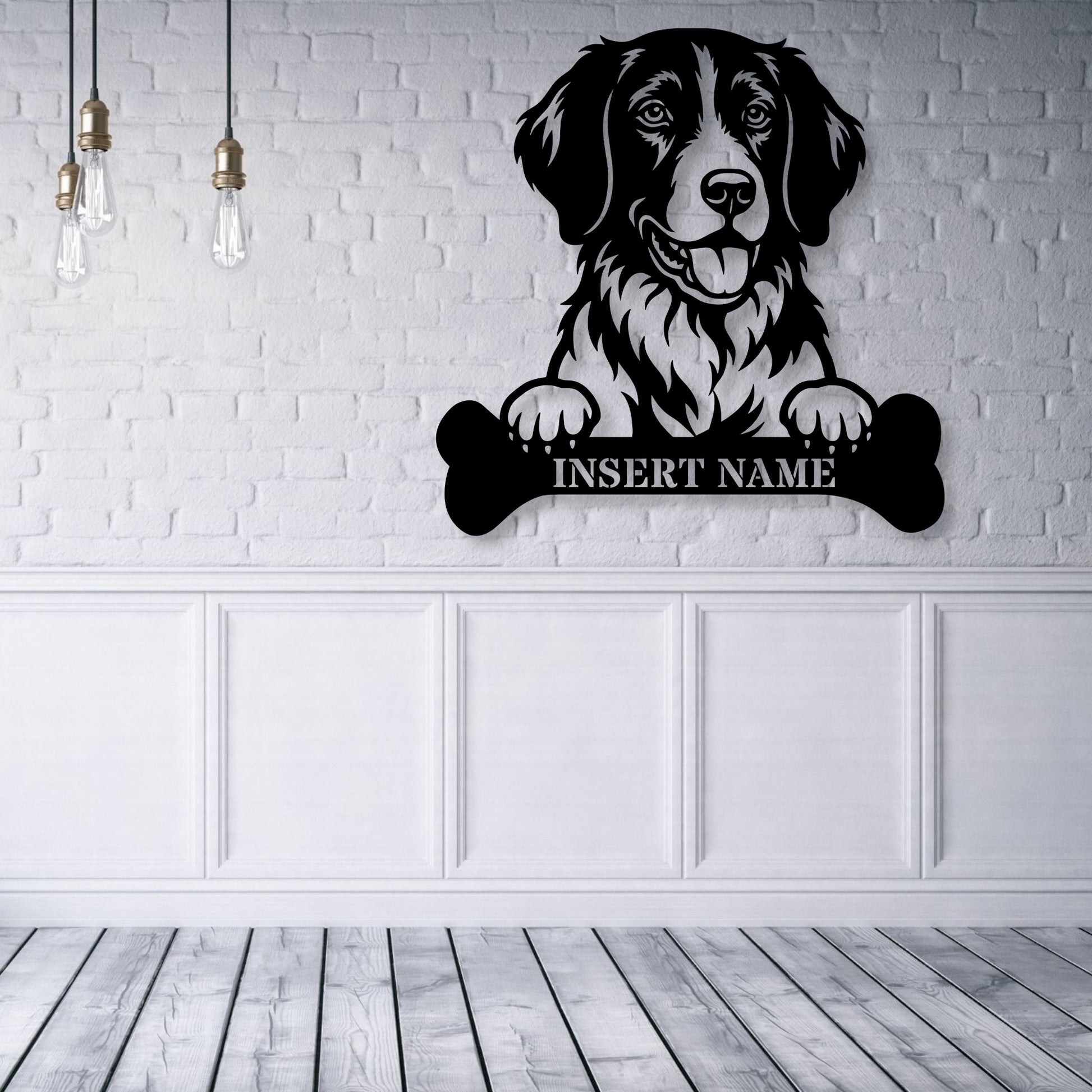 Personalized Small Munsterlander With Bone Metal Sign. Custom Dog Name Decor