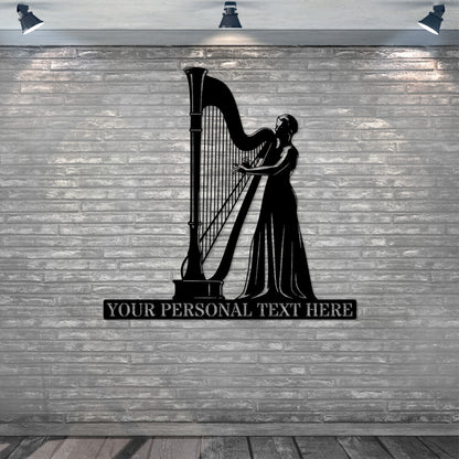 Personalized Female Harp Player Metal Sign. Custom Harp Lover Wall Decor Gift. Personal Music Room Wall Hanging. Harpist Wall Design Gift. 