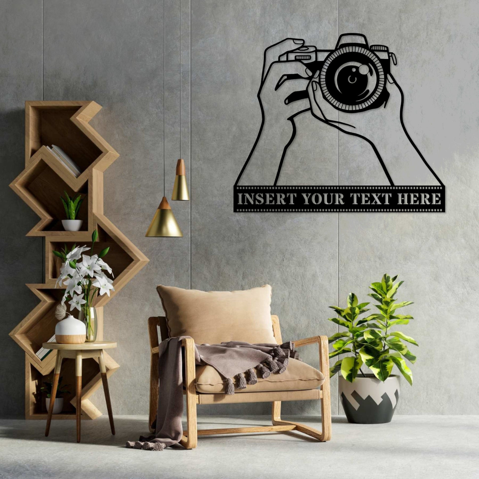 30 Inch Personalized Camera Name Metal Sign Decor In Black With Custom Text