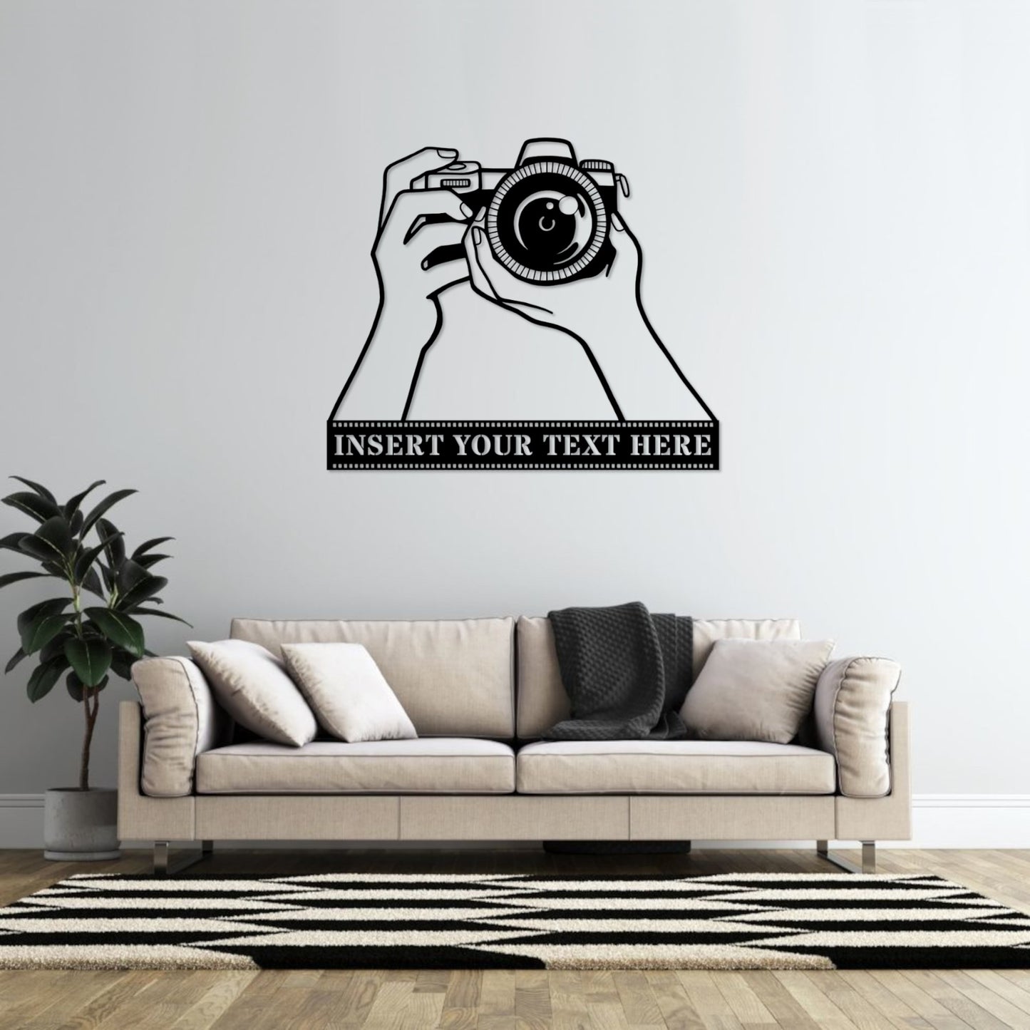 36 Inch Personalized Camera Name Metal Sign Decor In Black With Custom Text
