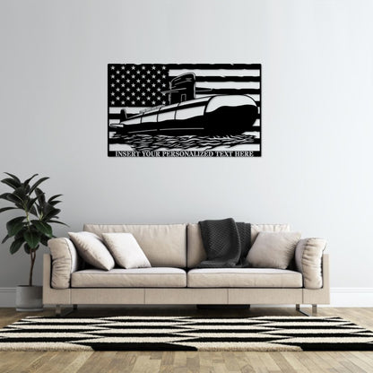36 Inch Personalized US Submarine Name Metal Sign In Black With Custom Text