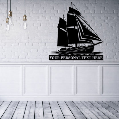 Personalized Sailboat Ship Metal sign. Custom Schooner Wall Decor Gift. Marine Wall Decoration. Seaman Wall Hanging Gift. Boat Lover Display