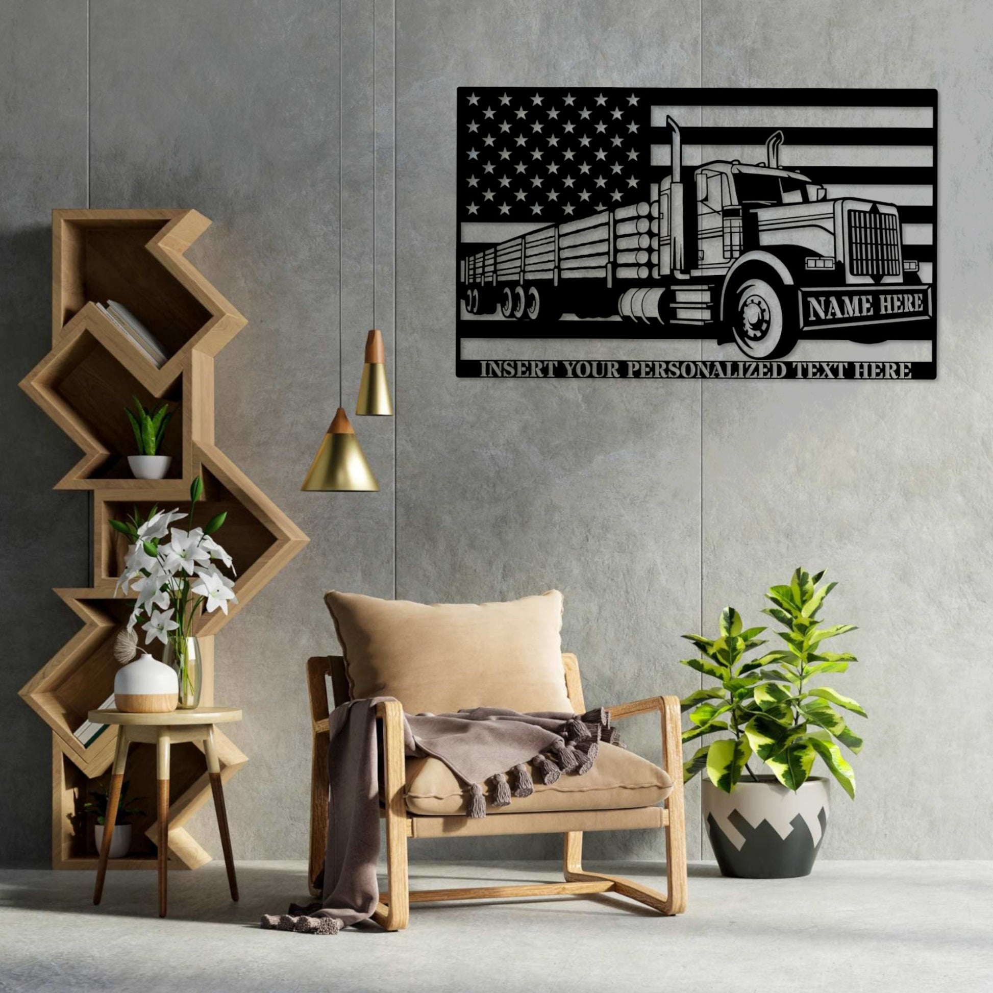 Personalized American Timber Truck Name Metal Sign. Custom US Log Lorry Wall Decor. Patriotic Woodworker Gift. US Logger. Truck Driver Decor