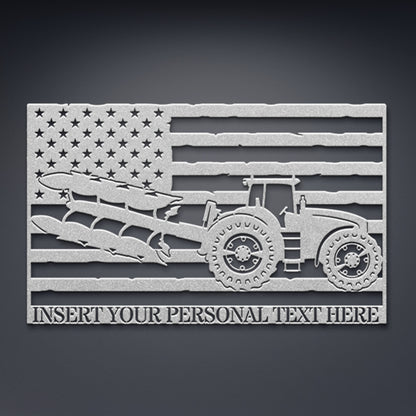 Personalized US Tractor Metal Sign In Silver