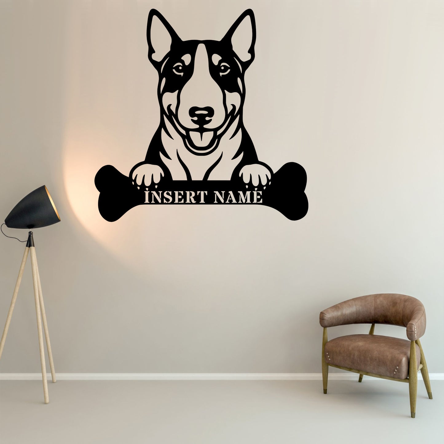 Personalized Bull Terrier Dog With Bone Metal Sign. Custom Funny Dog Name Decor (Kopi)