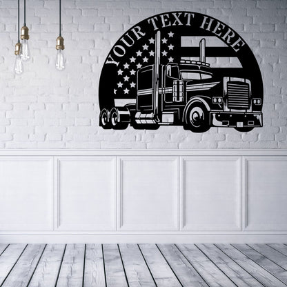 Personalized US Truck Metal Sign In Black