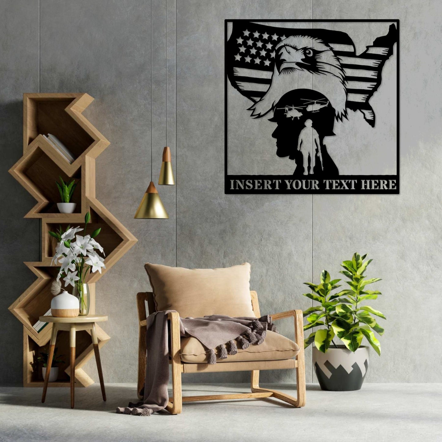 Personalized Patriotic Eagle Army Soldier Silhouette Name Metal Sign. American Veteran Monogram Gift. Customizable Military Wall Decor Gift