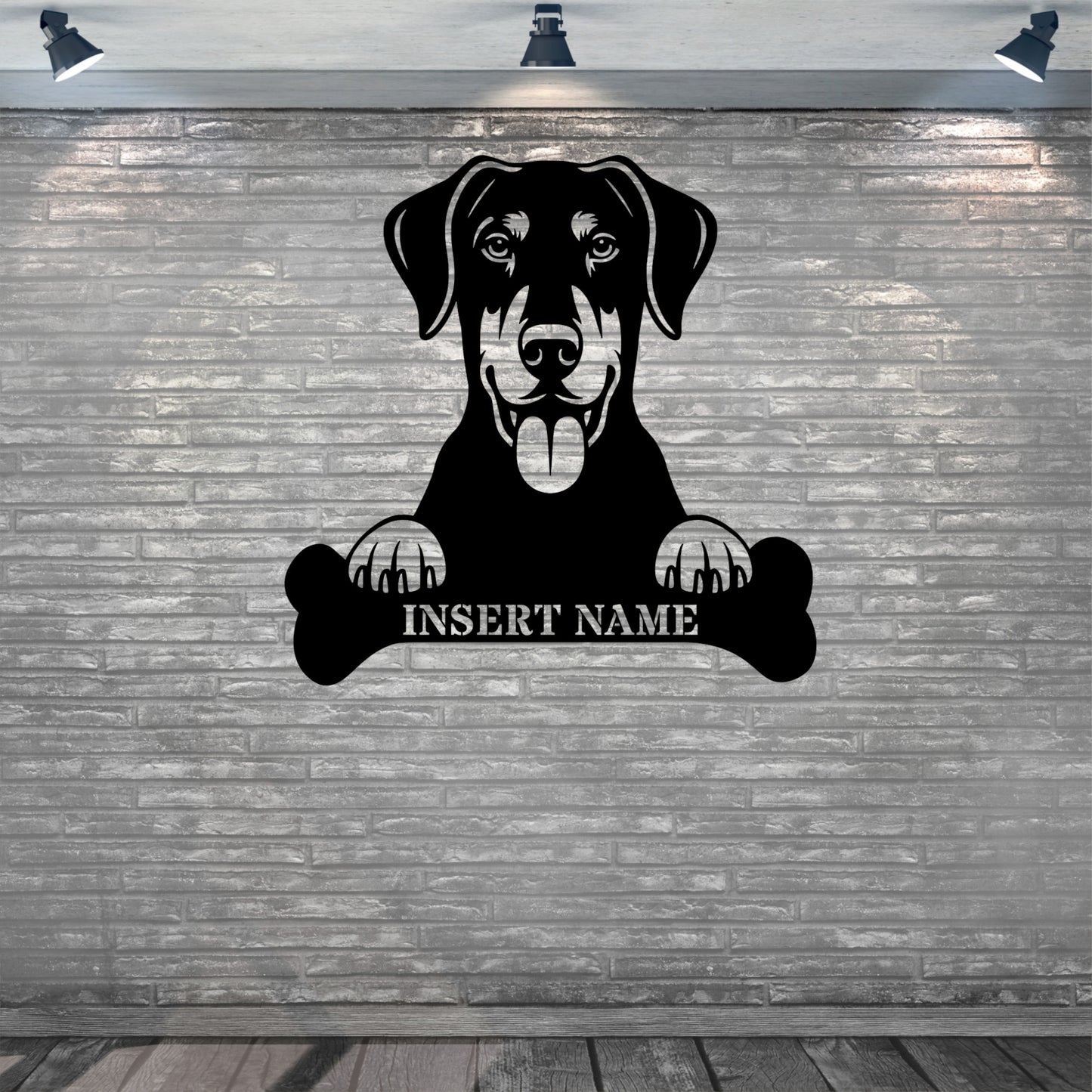 Personalized Dobermann With Bone Metal Sign. Custom Funny Dog Name Decor