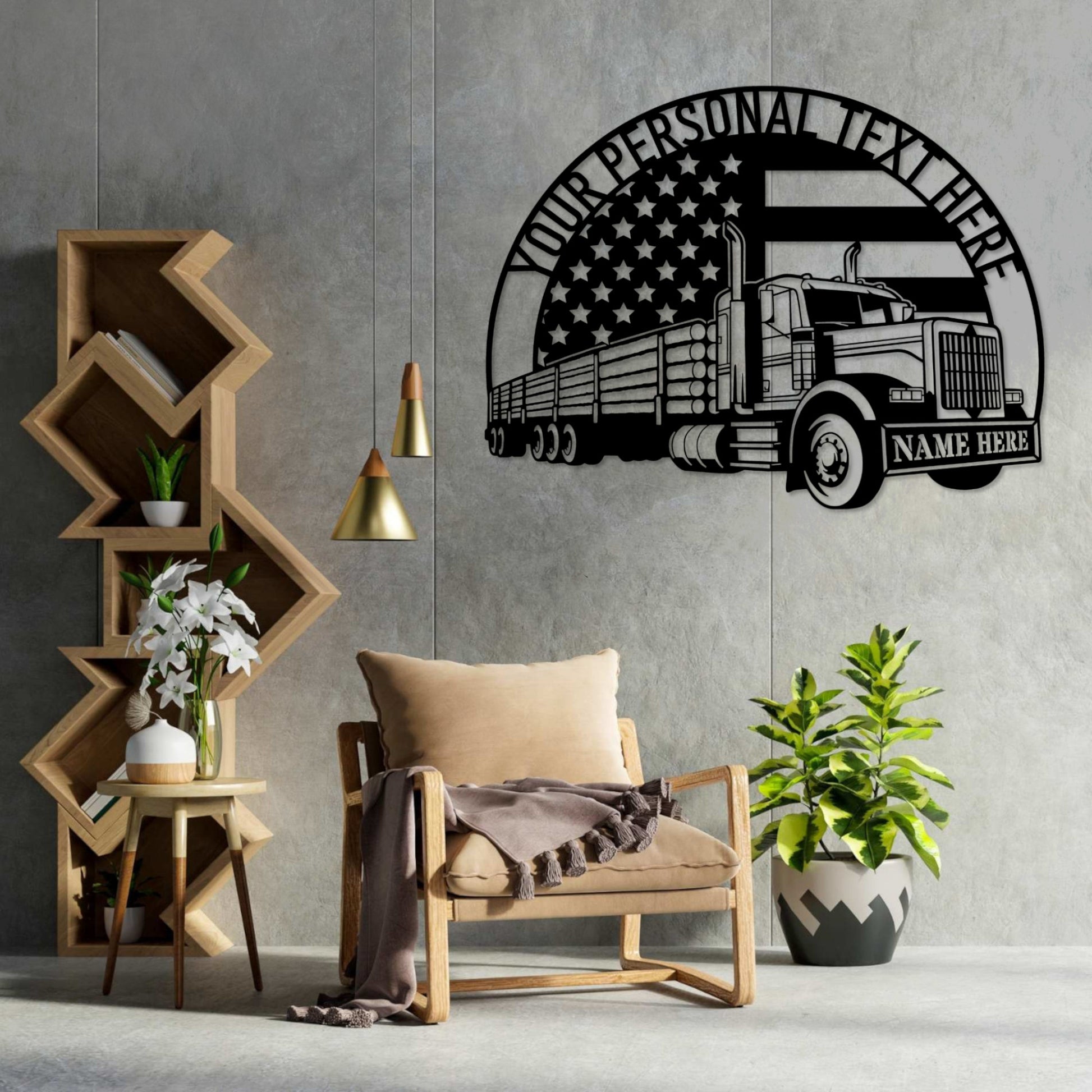 Personalized Logging Truck Name Metal Sign. Custom Timber Lorry Wall Decor. Patriotic Woodworker Gift. American Logger. Truck Driver Decor