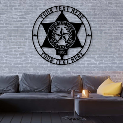 Personalized 6 point Police Star Badge Metal Sign. Custom Police Officer Wall Decor Gift