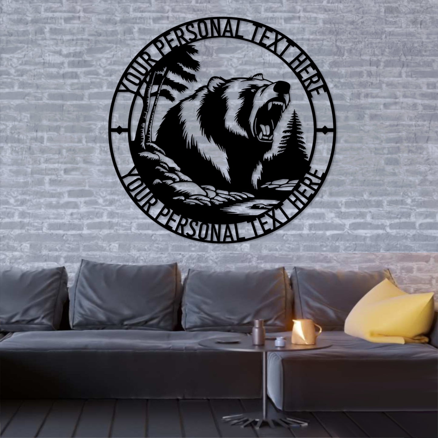 Personalized Roaring Black Bear Metal Sign Gift. Custom Cabin Wall Decor