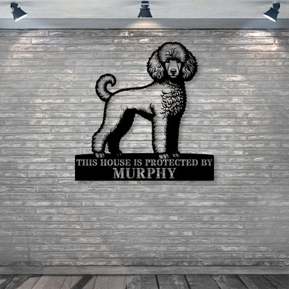 Personalized Poodle Dog Guard Metal Sign. Custom Dog Protect Name Wall Decor