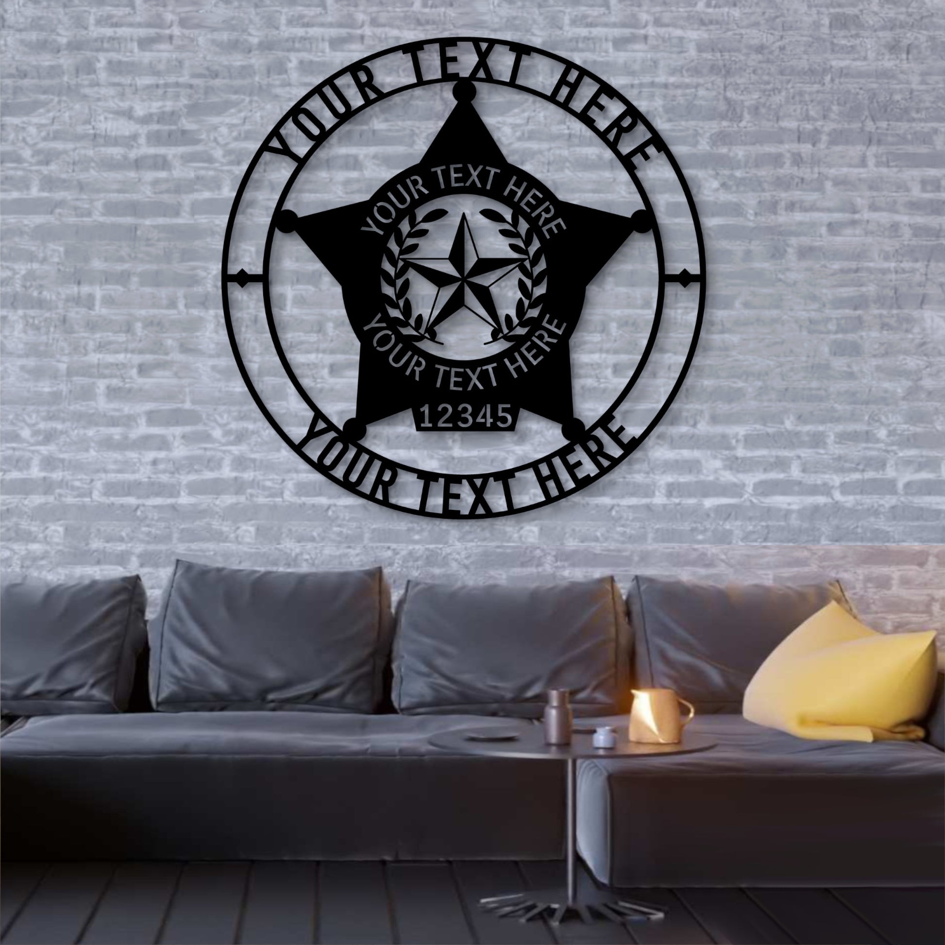 Personalized Five Point Star Police Badge. Custom Policeman Anniversary Gift. Thin Blue Line Name Wall Hanging. American Police officer Gift