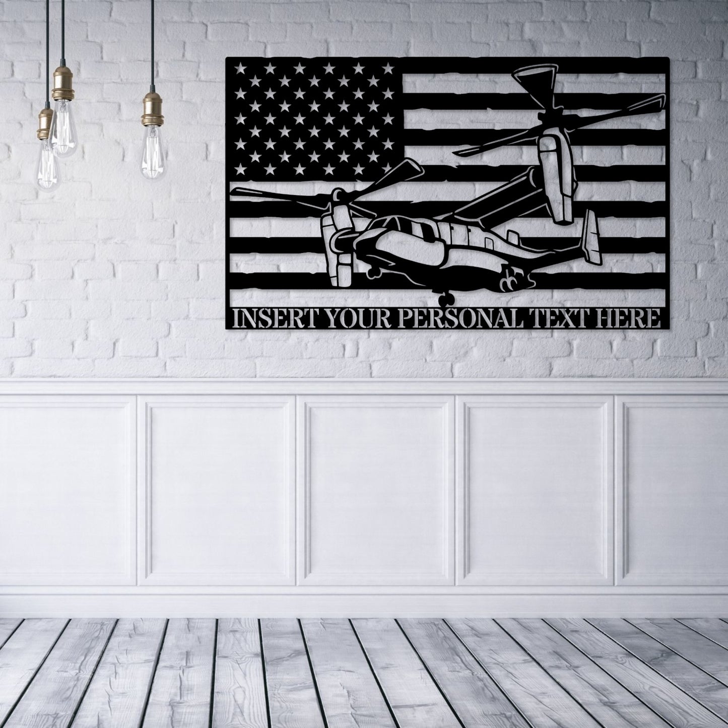 Personalized US Transport Helicopter Metal Sign In Black