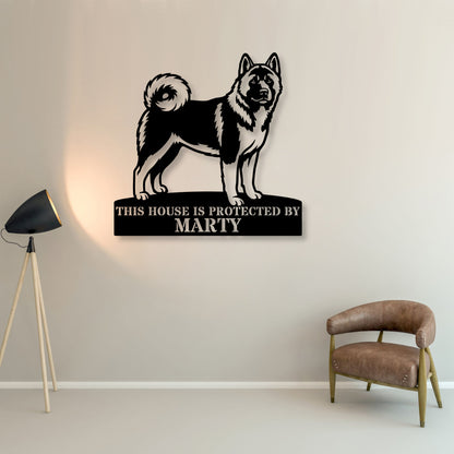 Personalized American Akita Guard Metal Sign. Custom Dog Name Wall Decor
