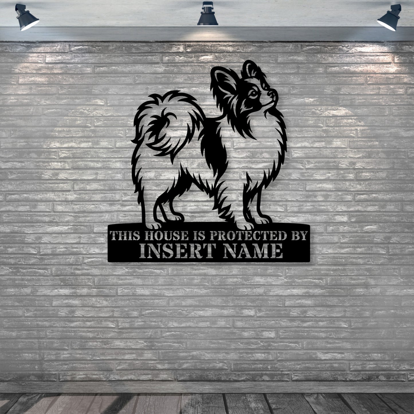 Personalized Papillon Dog Guard Metal Sign. Custom Dog Protect Name Wall Decor