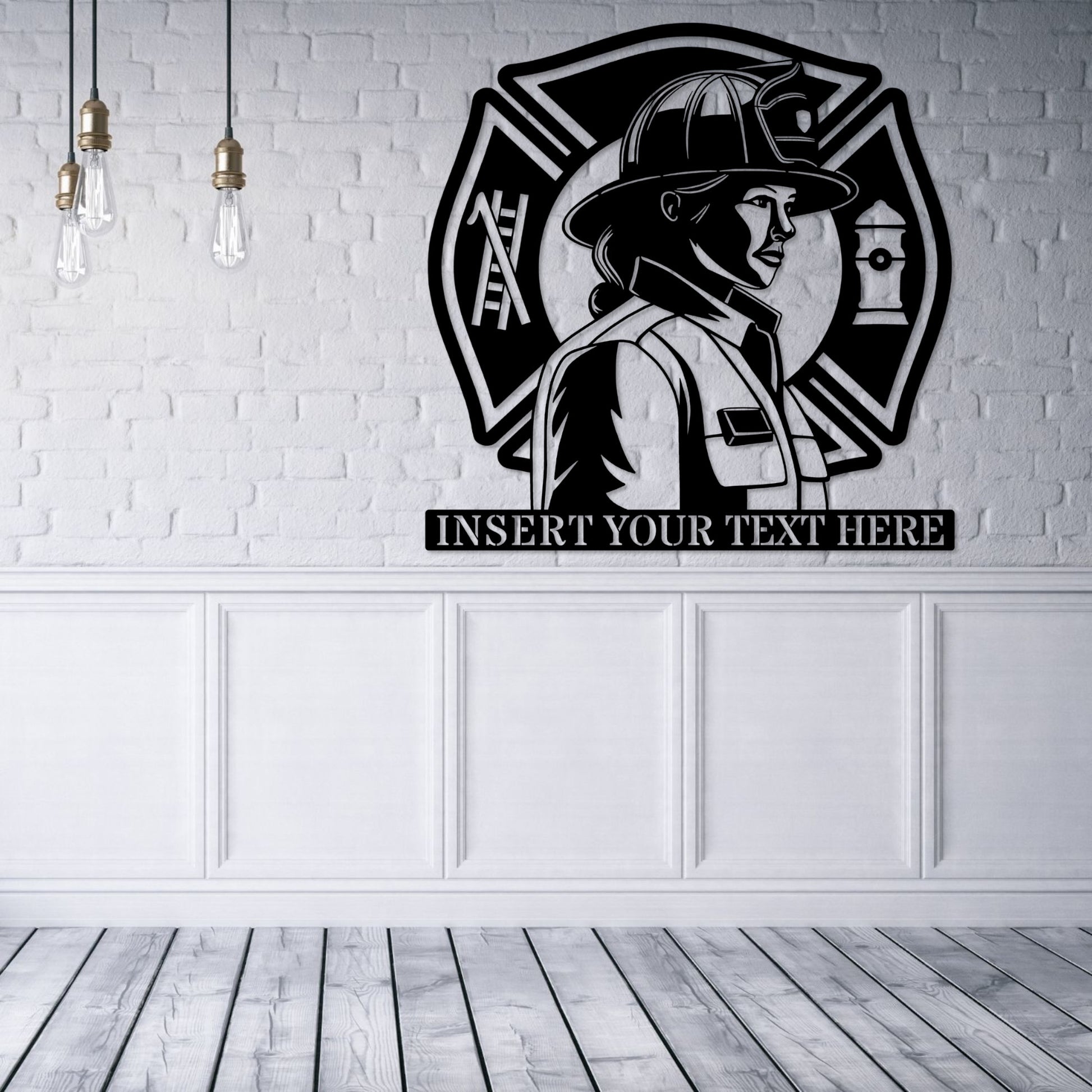 Personalized Female Firefighter Metal Sign In Black