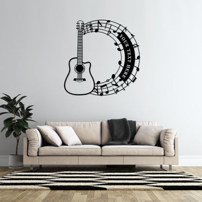 Personalized Acoustic Guitar In Notes Name Metal Sign Gift. Custom Guitarist Decor. Musician Entertainer Monogram. Musical Wall Hanging Gift