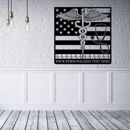 Personalized US Medical Logo Metal Sign. Custom American Doctor Wall Decor Gift. Patriotic EMS Gift. Nurse Name Sign Wall Hanging. Caretaker