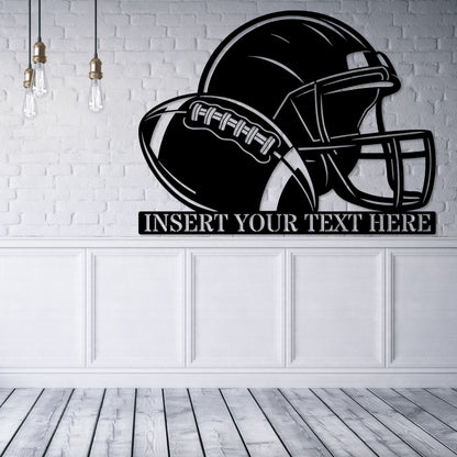 Personalized American Football Helmet Name Metal Sign In Black