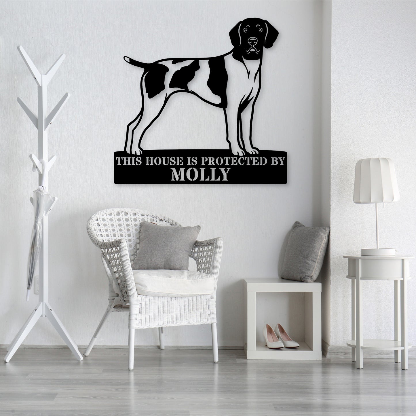 Personalized German Shorthaired Pointer Guard Metal Sign. Custom Dog Protect Name Wall Decor