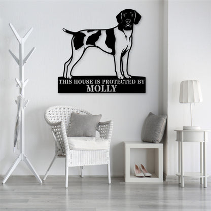 Personalized German Shorthaired Pointer Guard Metal Sign. Custom Dog Protect Name Wall Decor