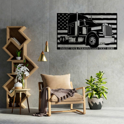 Personalized American Big Rig Name Metal Sign. Custom Patriotic 18 Wheeler Wall Decor Gift. Trucker Metal Art. Truck Driver Wall Hanging Art