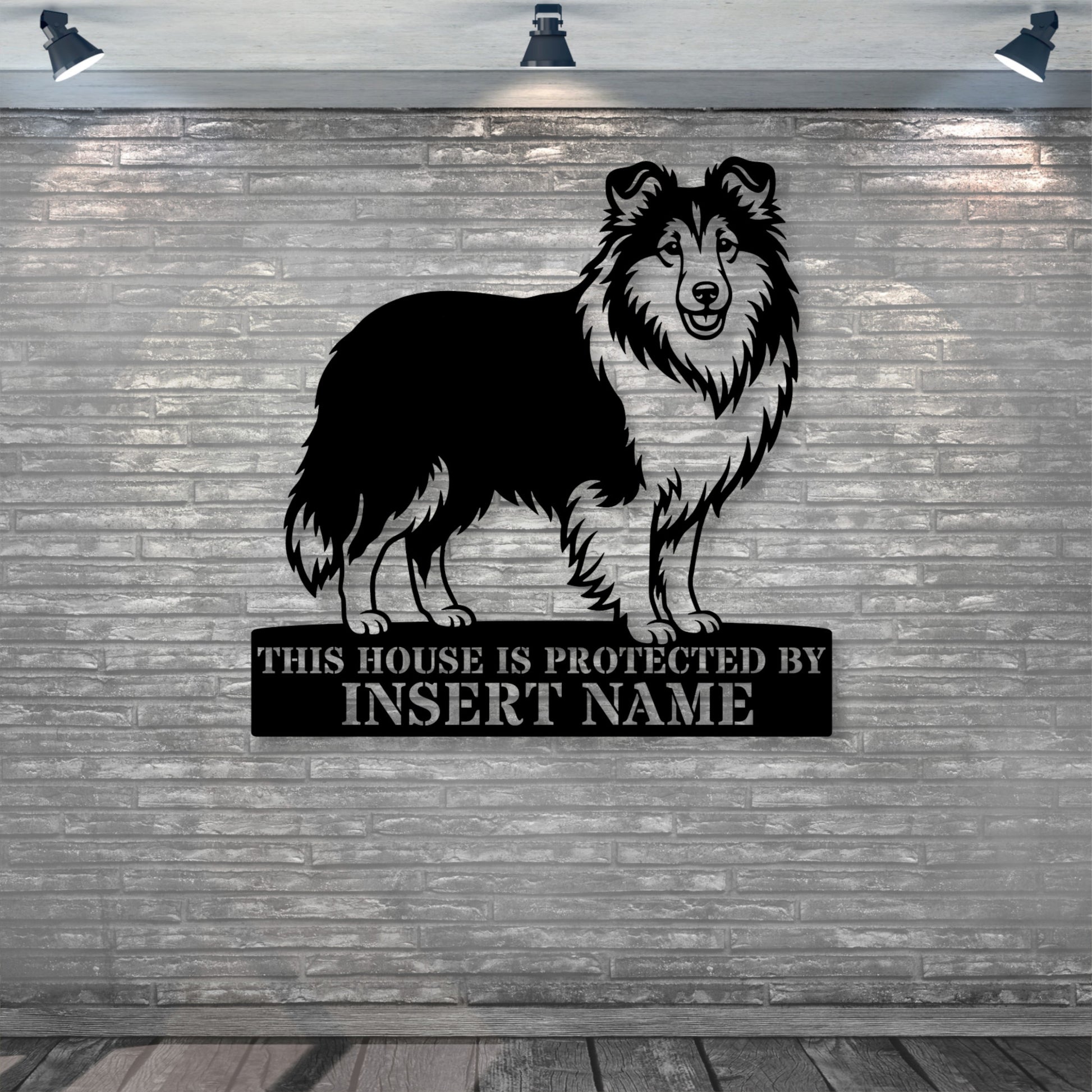 Personalized Shetland Sheepdog Guard Metal Sign. Custom Dog Protect Name Wall Decor