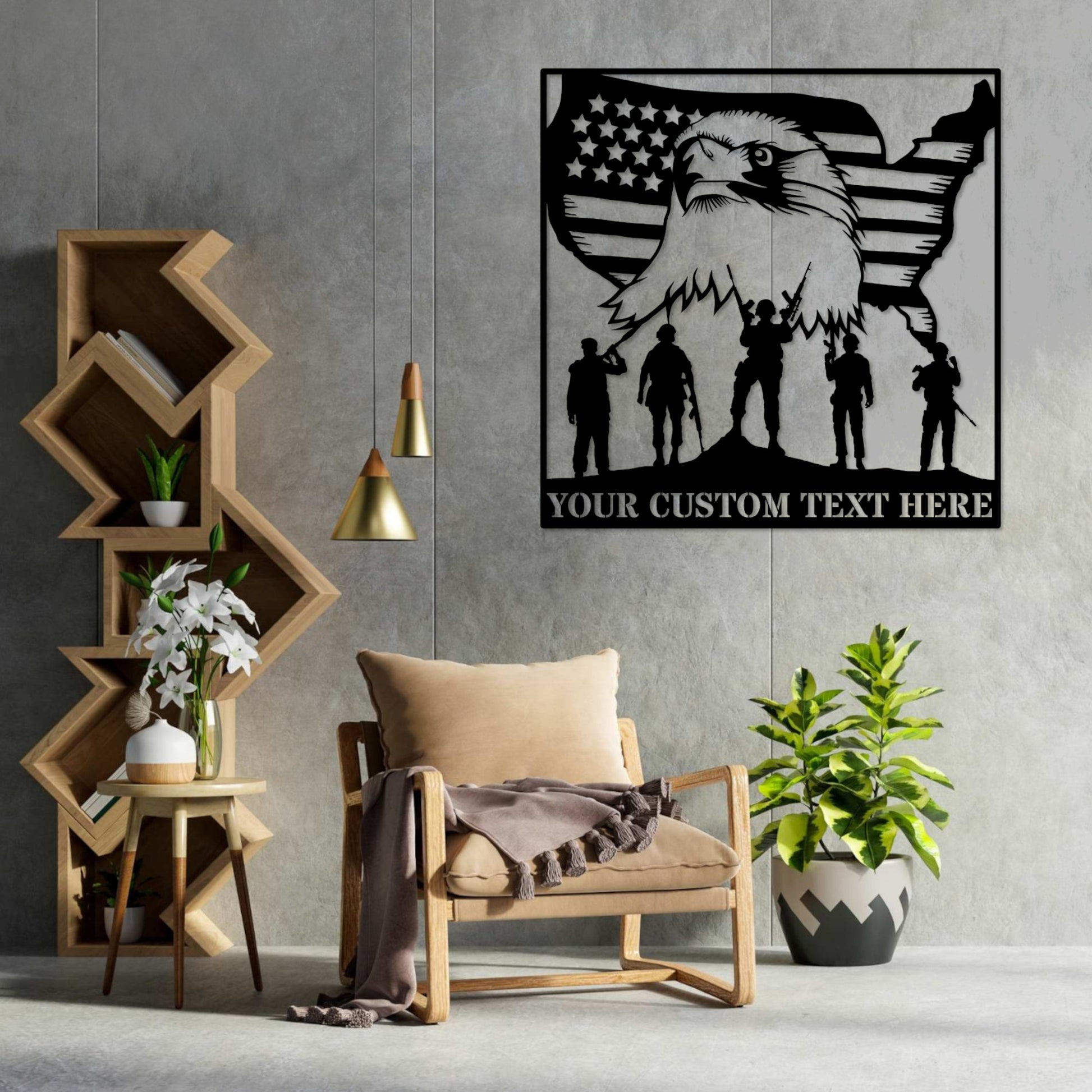 Personalized US Flag Military Eagle Name Metal Sign. Patriotic Wall Art Decor. Customized US Soldier Wall Hanging. American Veteran Freedom