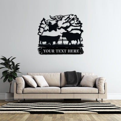 Personalized Wildlife Bull Ranch Name Metal Sign. Custom Bull Wall Decor Gift. Customized Nature Wall Art Gift. Bull Ranch Wall Decor Gift