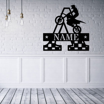 Personalized Motocross Initial Name Metal Sign. Custom Dirtbike Wall Decor Gift. Motorbike Wall Hanging. Kids Romm Decor. Motorsport Present